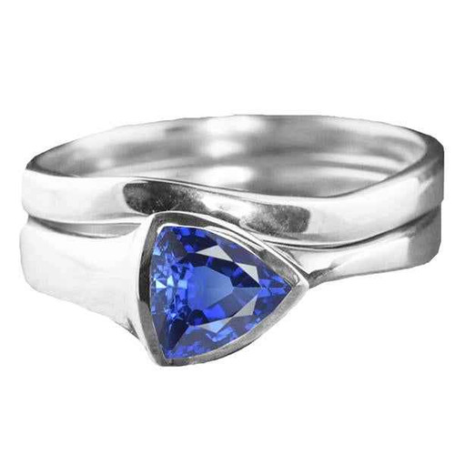 Isabella: Exquisite Sapphire Solitaire Wedding Set .1.50ct Trillion