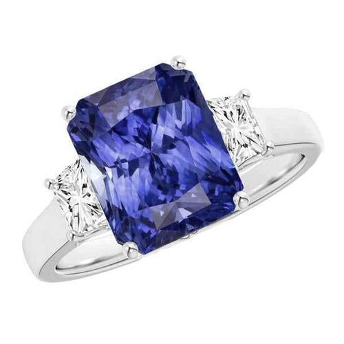 Diana: Radiant Sapphire & Diamond Three .Stone Ring