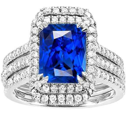 Isabella: Exquisite Sapphire & Diamond Bridal Ring Set .5ct Radiant Cut Sapphire