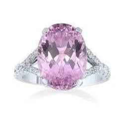 Madrid: Exquisite Pink Kunzite & Diamond Ring .14.50ct Oval Kunzite