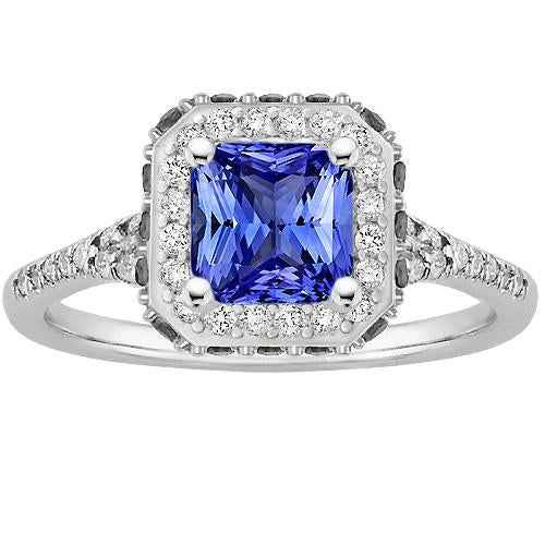 Isabella: Radiant Halo Ceylon Sapphire Ring .3.50ct Natural Blue Sapphire