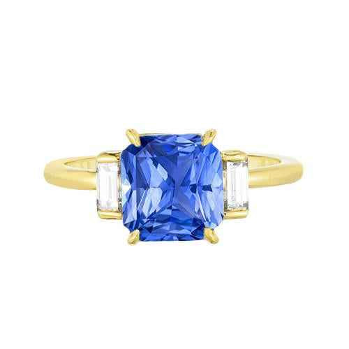 Diana: Regal Three .Stone Ring With Radiant Sapphire