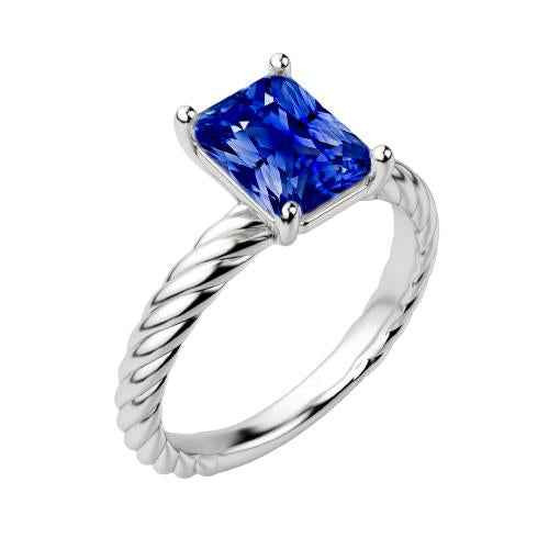 Isabella: Solitaire Blue Sapphire Ring .1.50ct Radiant Cut Sapphire