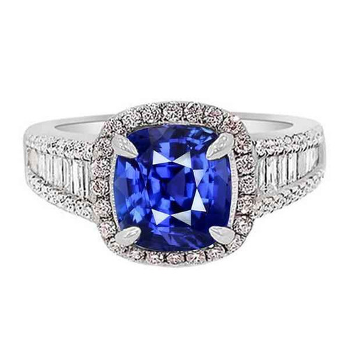 Vienna: Blue Sapphire Halo Ring .4.5ct Cushion