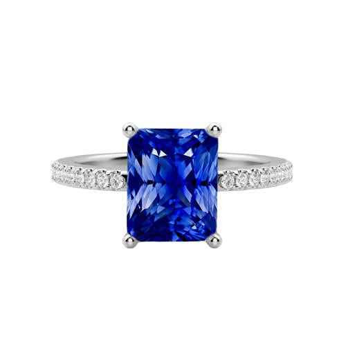 Isabella: Radiant Cut Sapphire & Diamond Ring .3.00ct Natural Blue Sapphire
