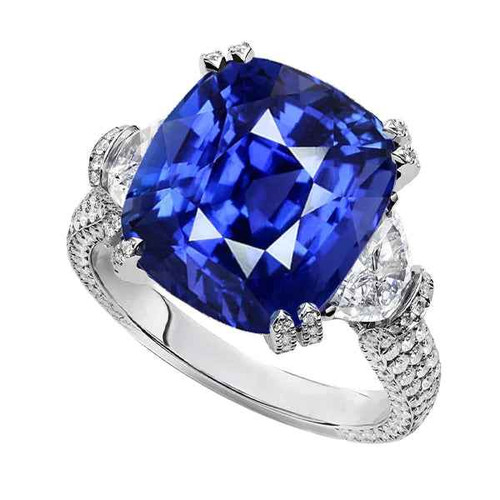 Madrid: Exquisite Estate Ring With Natural Sapphire & Diamonds .AAA Cushion