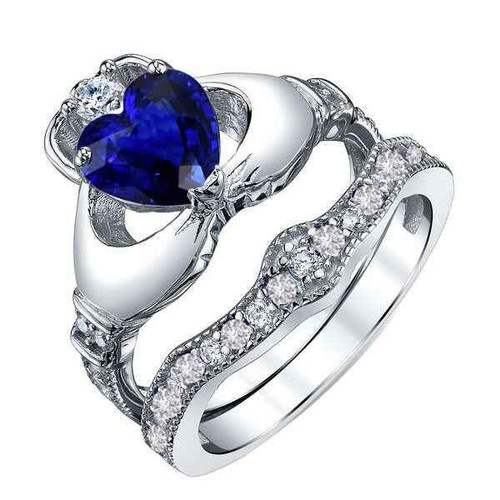 Madrid: Exquisite Engagement Ring Set With Heart Ceylon Sapphire .3.50ct AAA Sapphire