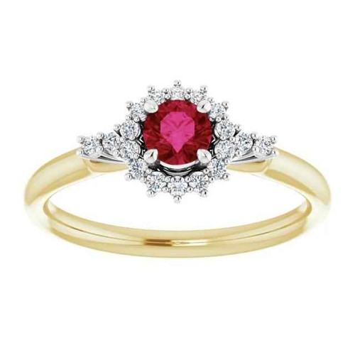 luxury ruby and diamond ring, AAA quality ruby jewelry, VS1 diamond halo ring, F color diamond accents, 14K two-tone gold ring, fine gemstone jewelry, natural earth-mined ruby, investment-grade ruby ring, bespoke halo ruby ring, collector’s gemstone ring, exquisite ruby and diamond design, high jewelry statement ring, sophisticated ruby cocktail ring, rare gemstone engagement ring, handcrafted fine jewelry