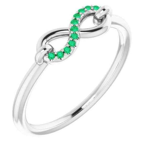 Florence: Exquisite Infinity Promise Ring .1.00ct Round Green Emerald