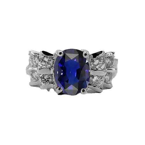 Diana: Luxe Sapphire And Diamond Wedding Ring .1.50ct Oval Blue Sapphire