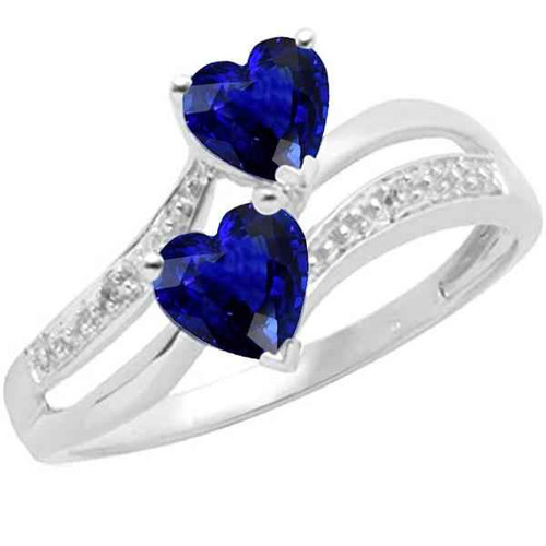 Isabella: Toi Et Moi Heart Gemstone Ring .3.50ct Ceylon Sapphire & Diamond