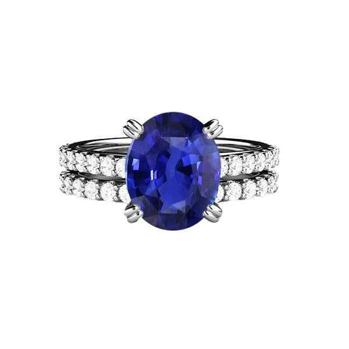 Vienna: Sapphire & Diamond Wedding Ring Set .4.50ct Oval Blue Sapphire