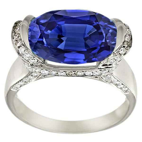 Madrid: Exquisite Sapphire & Diamond Cocktail Ring .4.50ct Oval Cut AAA Blue Sapphire