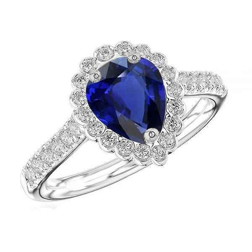 Diana: Exquisite Sapphire Halo Engagement Ring .3.50ct AAA Blue Sapphire