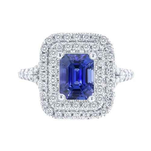 Isabella: Double Halo Sapphire & Diamond Ring .4.00ct Emerald
