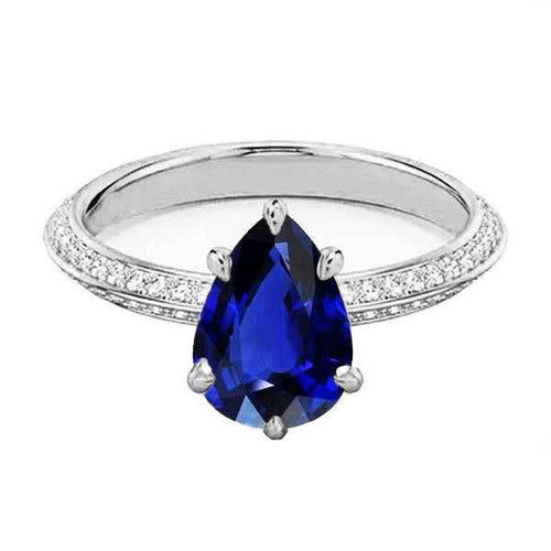 Isabella: Ceylon Sapphire & Diamond Wedding Ring .3.50ct Pear