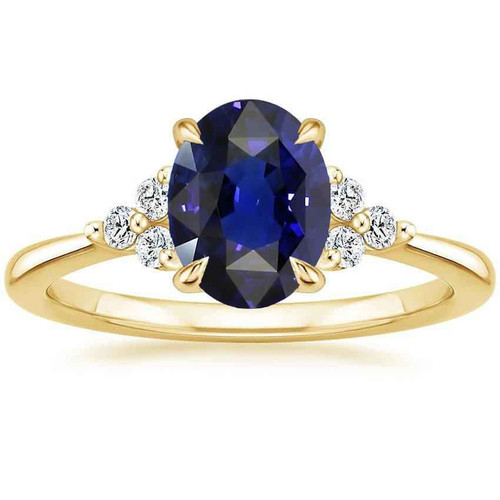 Isabella: Sapphire & Diamond Solitaire Ring .2.50ct Oval Deep Blue Sapphire