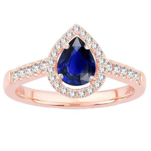 Vienna: Pear .Cut Sri Lankan Sapphire Halo Ring