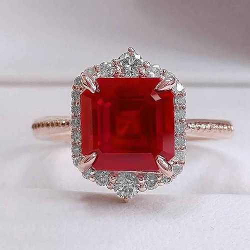 Vienna: Exquisite Ruby And Diamond Ring .17ct Asscher
