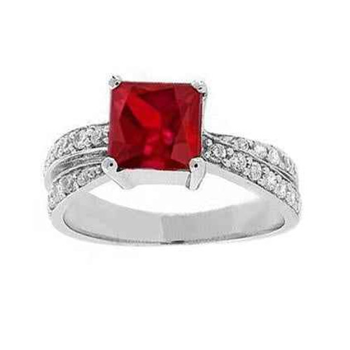 Isabella: Princess Cut Ruby & Diamond Ring .4.10ct Natural Red Ruby