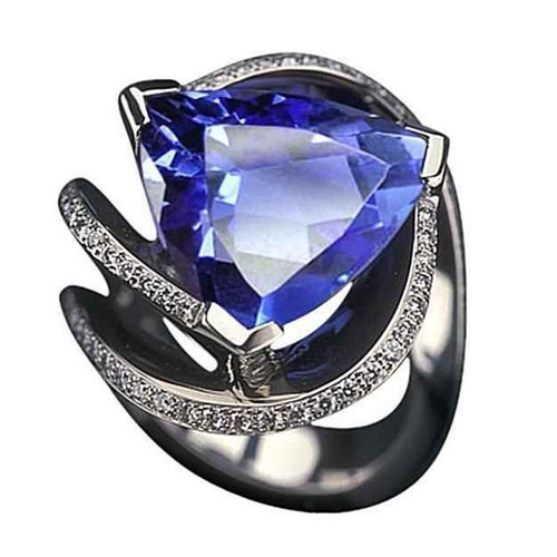 Vienna: Art Deco Sapphire Ring .7ct Trillion Cut Blue Sapphire