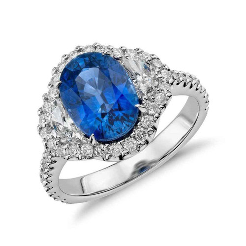 Vienna: Blue Sapphire & Diamond Wedding Ring .2ct Oval Sapphire