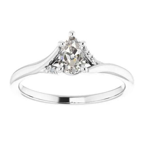 Victoria: Exquisite Anniversary Ring With Rare Old Cut Diamonds .2ct Pear & Round Diamonds