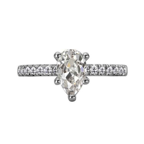 Vienna: Old Mine Cut Diamond Anniversary Ring .4ct Pear & Round Diamonds