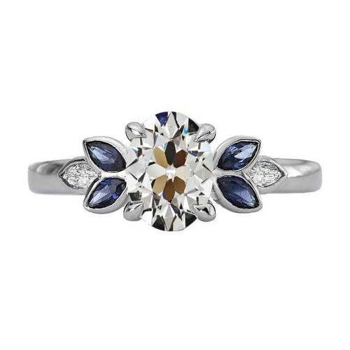 Victoria: Oval Old Cut Diamond & Marquise Sapphire Ring .6.50ct Total