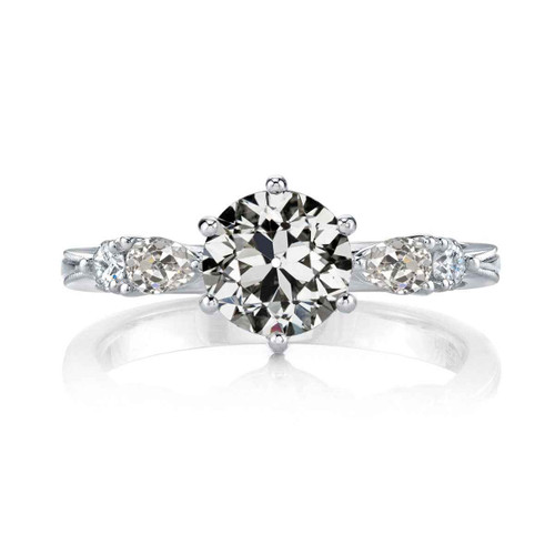 Vienna: Old Mine Cut Diamond Anniversary Ring .4ct Pear & Round Diamonds
