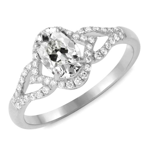 Vienna: Old Mine Cut Diamond Anniversary Ring .7ct Oval & Round Diamonds
