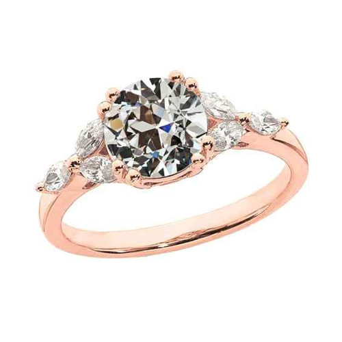 Victoria: Old Mine Cut Diamond Anniversary Ring .3.50ct Marquise & Round Diamonds