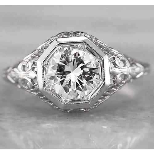 Victoria: exquisito anillo de diamante de filigree .2CT REDOND Diamante brillante