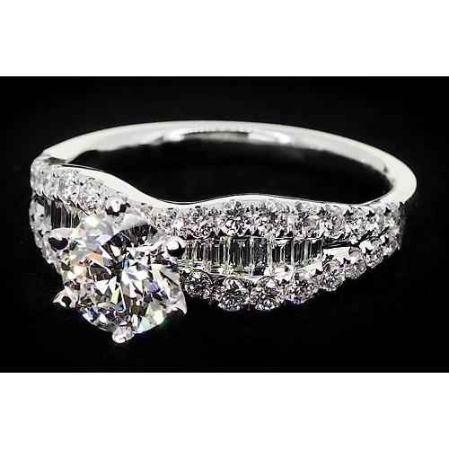 luxury ribbon style diamond ring, VS1 clarity engagement ring, F color diamond jewelry, 2.75 carat diamond ring, natural earth-mined diamonds, six-prong diamond setting, bespoke white gold ring, investment grade diamond ring, fine jewelry engagement ring, collector’s diamond ring, prestigious women’s jewelry, 14K white gold engagement ring, round brilliant cut diamond, tapered baguette diamond accents, high jewelry for women, sophisticated diamond craftsmanship, certified diamond engagement ring, heirloom quality diamond ring, exquisite bridal jewelry, elegant diamond statement ring