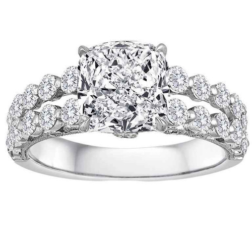 Victoria: Cushion & Round Diamond Engagement Ring .Split Shank Design
