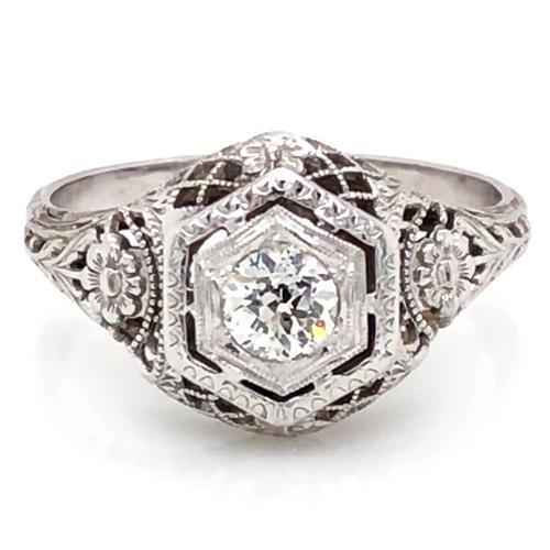 Isabella: Art Nouveau Diamond Engagement Ring .1ct VS1 Round Diamond