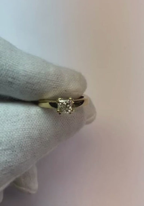 luxury solitaire diamond ring, princess cut diamond engagement ring, F color VS1 diamond jewelry, 0.75 carat natural diamond ring, high jewelry engagement ring, bespoke yellow gold diamond ring, investment-grade diamond ring, certified diamond solitaire, fine jewelry proposal ring, 14K yellow gold engagement ring, prestigious diamond ring, collector's diamond jewelry, heirloom-quality diamond ring, sophisticated bridal jewelry, timeless diamond solitaire