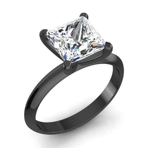 Vienna: Black Gold Solitaire Ring .2.50ct Princess Cut Diamond