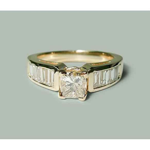 Florence: Exquisite Engagement Ring With Princess & Baguette Diamonds .1.50ct Natural Diamonds