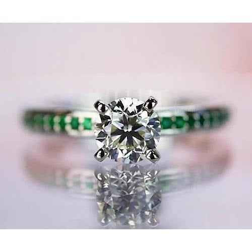 Isabella: Diamond And Emerald Solitaire Ring .1.50ct Round Brilliant Diamond