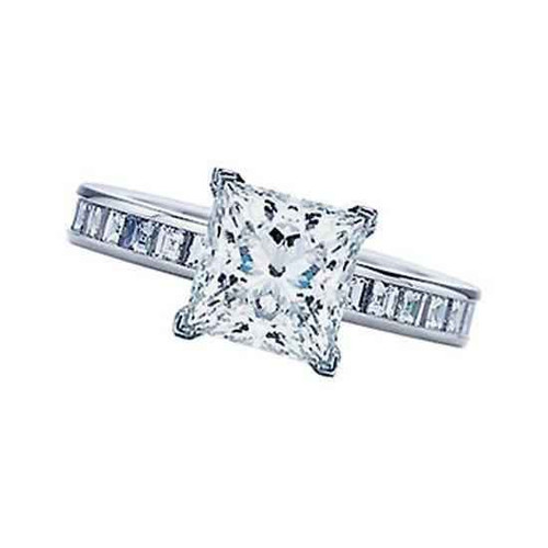 Vienna: Exquisite Solitaire Engagement Ring With Accents .3.25ct Princess Cut Diamond