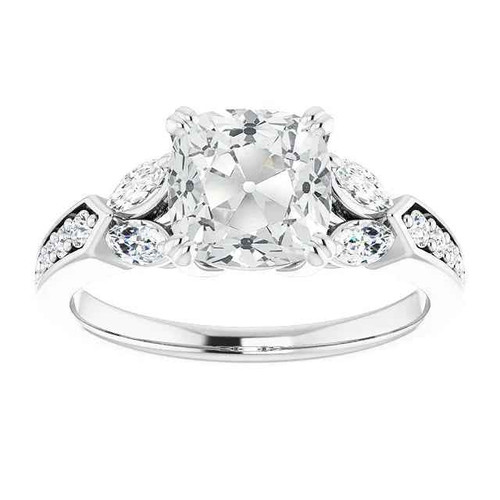 Rome: Majestic Diamond Solitaire Ring With Accents .9ct Old Mine Cut Cushion Diamond