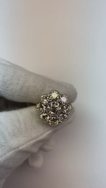 natural old miner diamond ring, halo old mine cut diamond ring, VS1 clarity diamond halo ring, G color antique diamond jewelry, high jewelry halo ring, investment grade diamond ring, bespoke vintage-inspired ring, earth-mined old miner diamonds, two-tone gold fine jewelry, 14K gold diamond halo ring, rare collector’s diamond ring, prestigious antique diamond ring, heirloom quality diamond jewelry, sophisticated halo engagement ring, exclusive luxury diamond ring