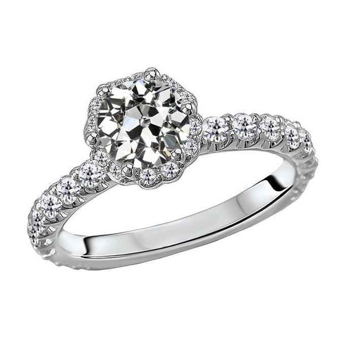 Paris: Exquisite Halo Engagement Ring .7ct Old Miner Cut Diamond