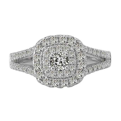 Vienna: Double Halo Diamond Ring .6ct Old Mine Cut Diamond