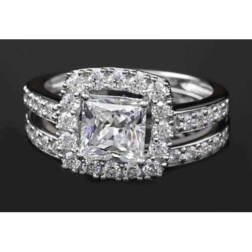 luxury princess cut diamond ring, 3 carat diamond halo ring, F color VS1 diamond, natural earth-mined diamond ring, high jewelry diamond ring, 14K white gold halo ring, investment-grade diamond jewelry, bespoke diamond engagement ring, fine diamond split shank ring, collector’s diamond halo ring, exquisite bridal diamond jewelry, certified princess cut diamond, handcrafted diamond statement ring, superior clarity diamond ring, prestigious diamond engagement ring