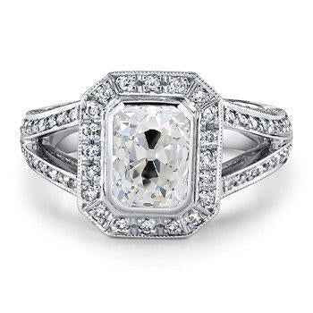Victoria: Halo Ring With Old Cut Radiant Diamond .2.50ct Center Stone