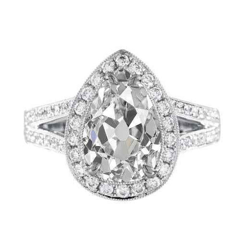 Vienna: Halo Pear Cut Diamond Ring .4.75ct Old Mine Cut Diamond