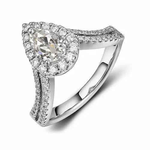 Vienna: Halo Pear Cut Diamond Ring .3.50ct Old Mine Diamond