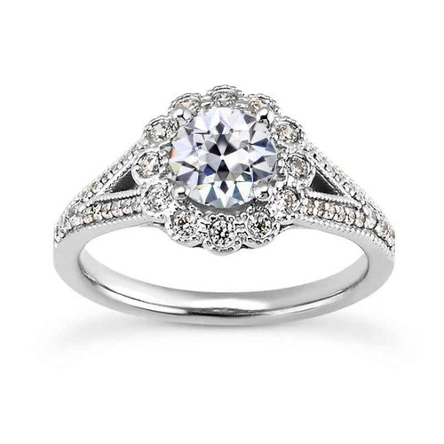Florence: Exquisite Halo Ring With Old Mine Cut Diamond .4.50ct Round Diamond
